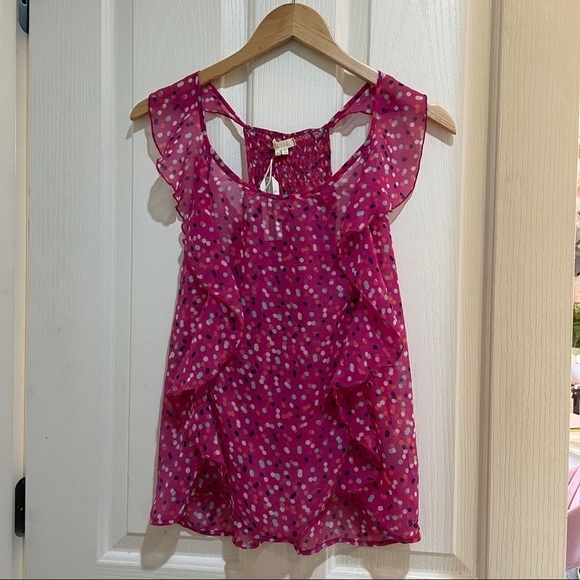 NWT Tulle Polka dot pink ruffled tank top size small summer blouse new - Picture 4 of 5